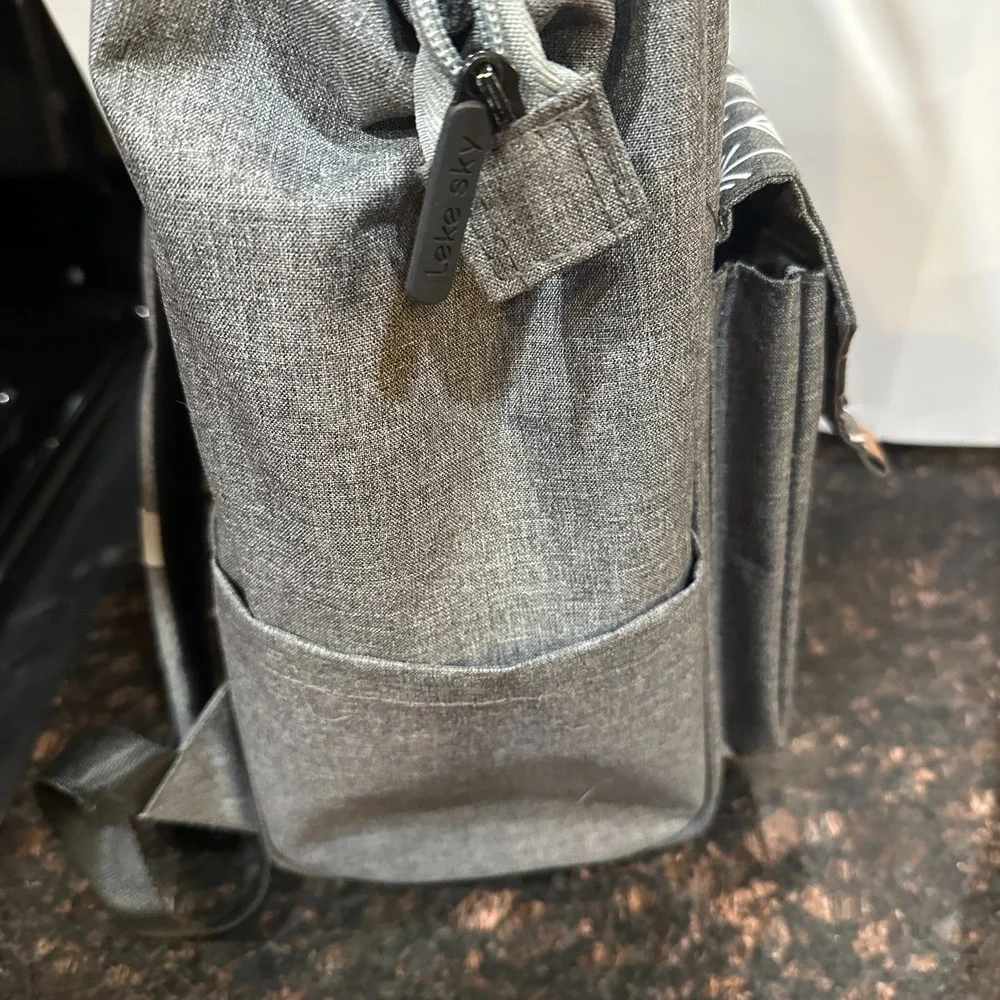 Leke Sky Gray Diaper Backpack Bag Arrow Pattern Multi Pocket Travel Unisex